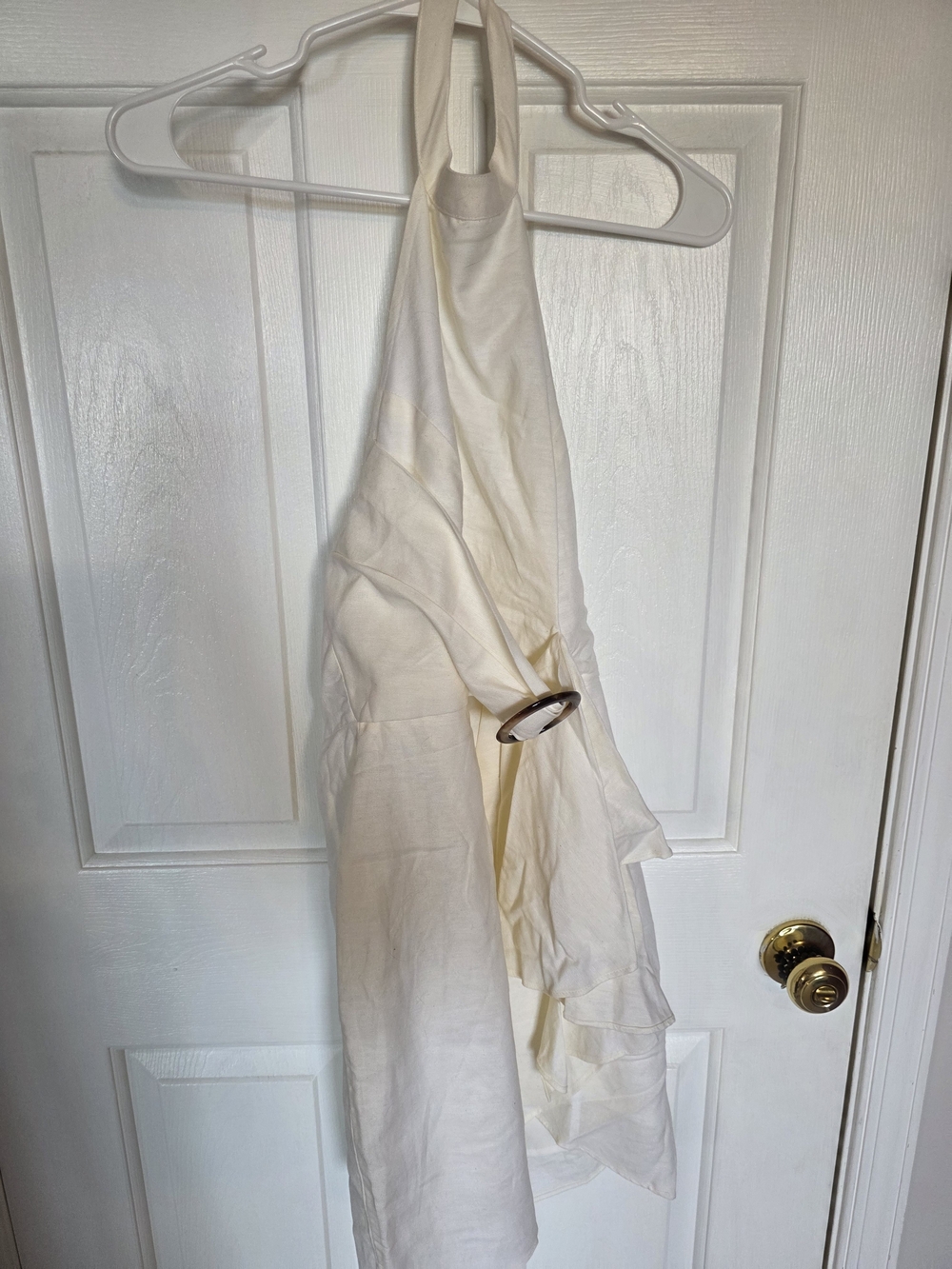 VENUS Cream Halter Mini Dress with Metal Ring Detail